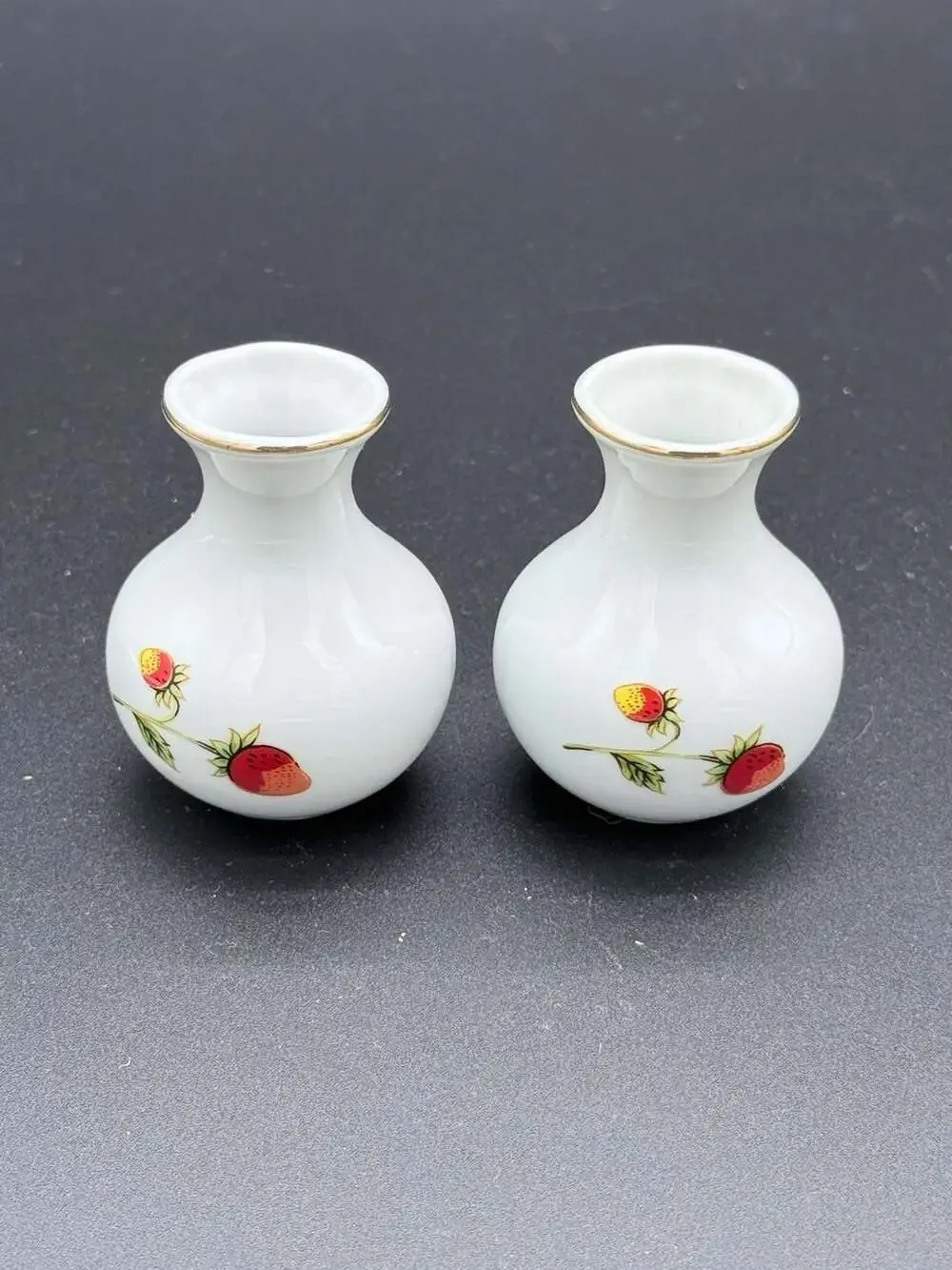 Vintage Otagiri OMC Japan Strawberry Porcelain Bud Vases Set
